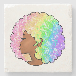 Pastel Rainbow Afro Portrait Groovy Retro Curly Stone Coaster