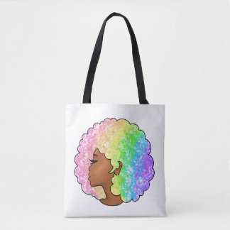 Pastel Rainbow Afro Portrait Groovy Retro Curly Tote Bag