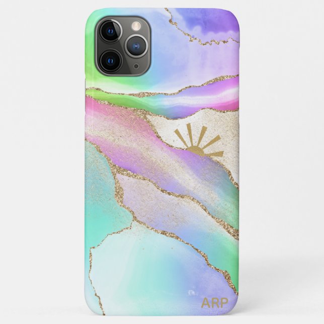 *~* Pastel Rainbow Agate Gold Sun Rays Star Dust Case-Mate iPhone Case (Back)