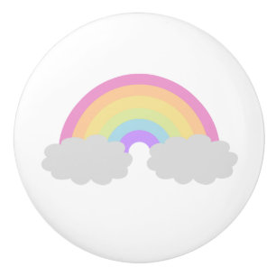 Pastel Rainbow and Clouds Ceramic Knob