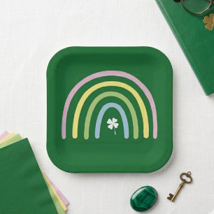 Pastel Rainbow and Shamrock St Patricks Day Design Paper Plate