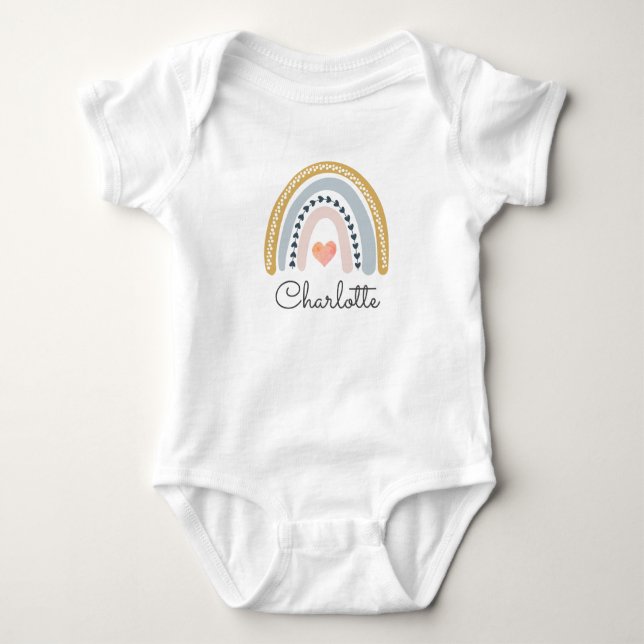 Pastel Rainbow Baby Name Hearts Bodysuit (Front)