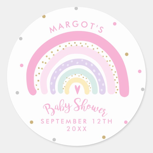 Pastel Rainbow Baby Shower Classic Round Sticker (Front)