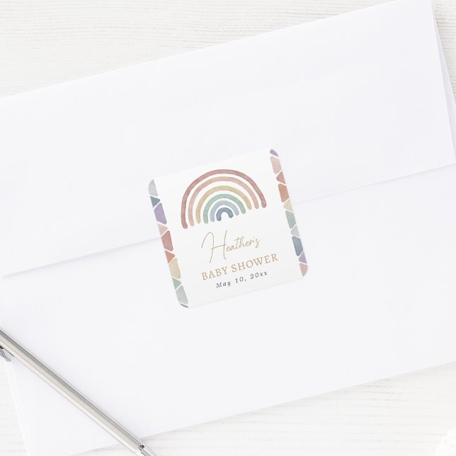 Pastel Rainbow Baby Shower Sticker (Pastel Rainbow Baby Shower Square Sticker by Painted Paperie
)
