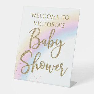 Pastel Rainbow Baby Shower Table Welcome Sign