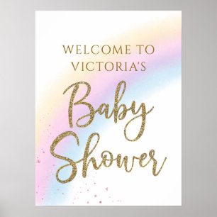 Pastel Rainbow Baby Shower Welcome Sign Any Colour