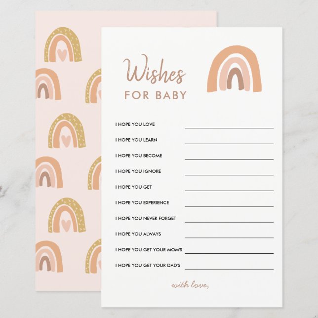 Pastel Rainbow Baby Shower Wishes For Baby Card (Front/Back)