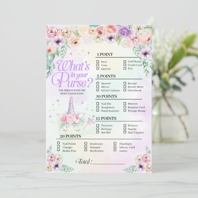 Pastel Rainbow Baby What's In Your Purse Game Card (Standing Front)