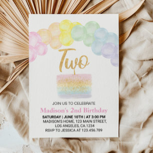 Pastel Rainbow Balloon 2nd Birthday Invitation