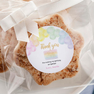 Pastel Rainbow Balloon Birthday Sticker Labels