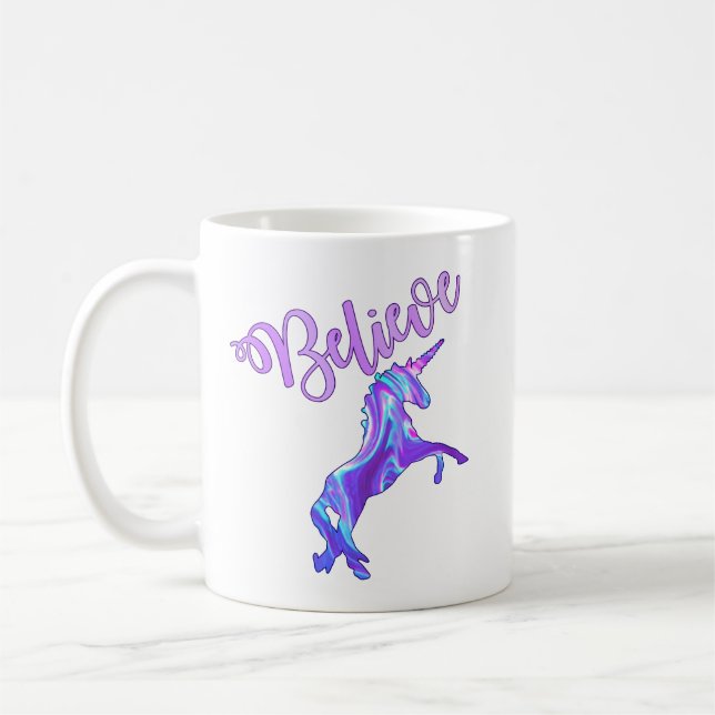 Pastel Rainbow Believe In Unicorns Coffee Mug (Left)