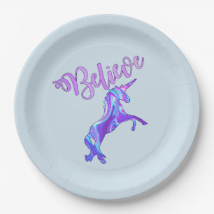 Pastel Rainbow Believe Unicorn Paper Plate