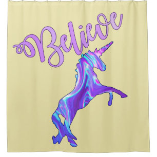 Pastel Rainbow Believe Unicorn Shower Curtain