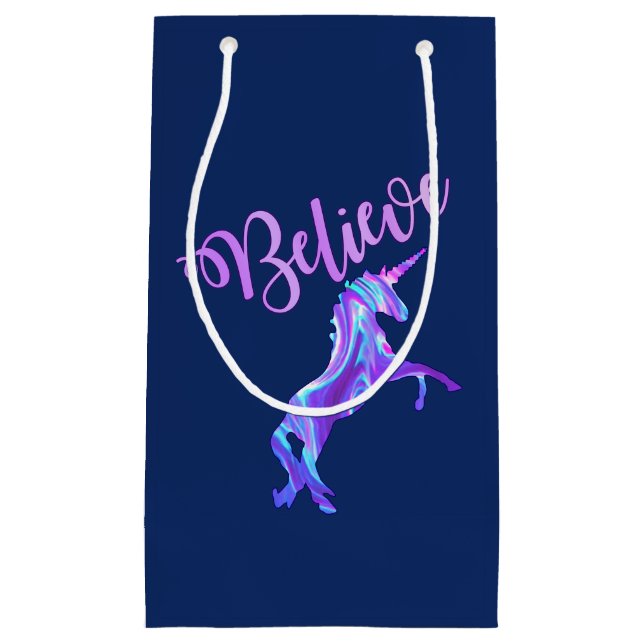 Pastel Rainbow Believe Unicorn Small Gift Bag (Front)