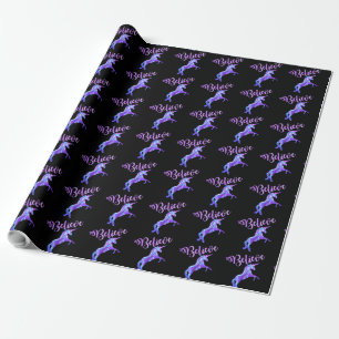 Pastel Rainbow Believe Unicorn Wrapping Paper