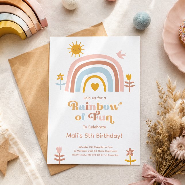 Pastel Rainbow Birthday Invitation | Scandi Retro  (Creator Uploaded)