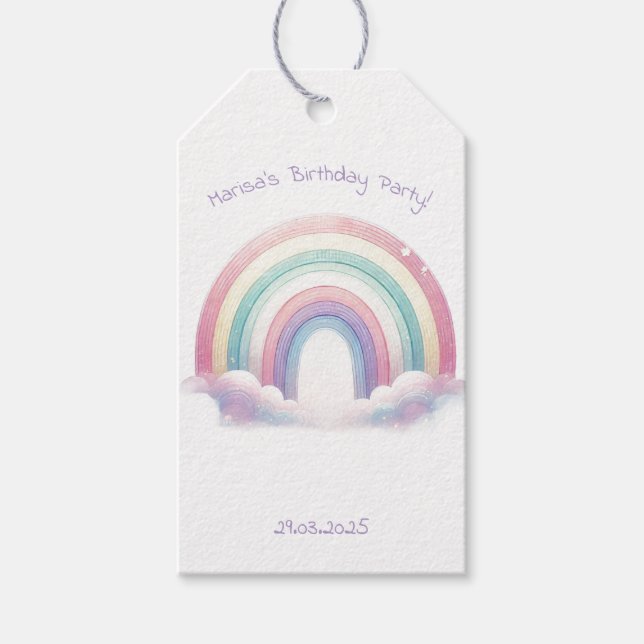Pastel Rainbow Birthday Party Gift Tag (Front)