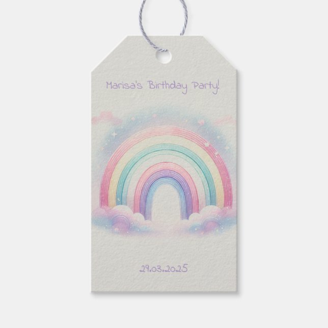 Pastel Rainbow Birthday Party Gift Tag (Front)