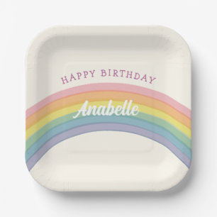 Pastel Rainbow Birthday Party Paper Plate