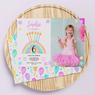 Pastel Rainbow Birthday Party Photo Invitation