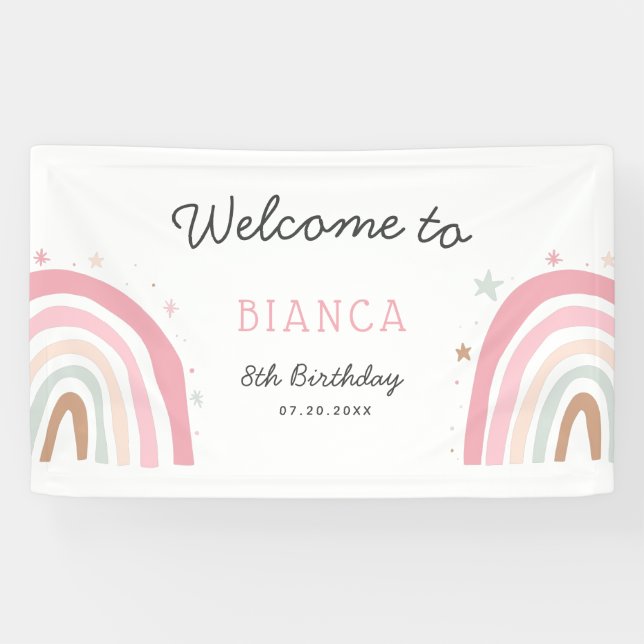 Pastel Rainbow Birthday Party Welcome Banner (Horizontal)