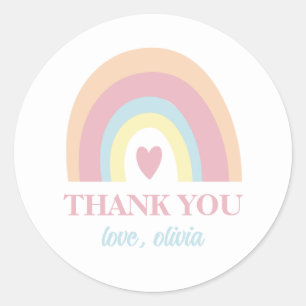 Pastel Rainbow Birthday Thank You Favour Classic Round Sticker