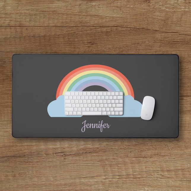 Pastel Rainbow Black Desk Mat (Pastel Rainbow Black Desk Mat)