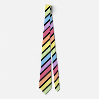 Pastel Rainbow Black Diagonal Stripe Neck Tie