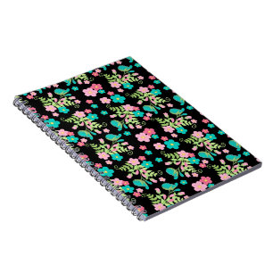 Pastel Rainbow Black Floral Garden Flowers Leaves Notebook