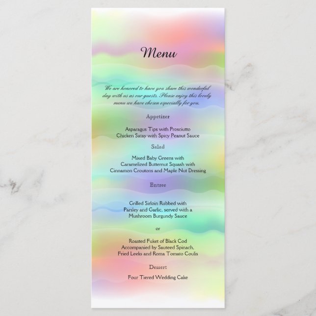 Pastel Rainbow Brides Wedding Menu (Front)