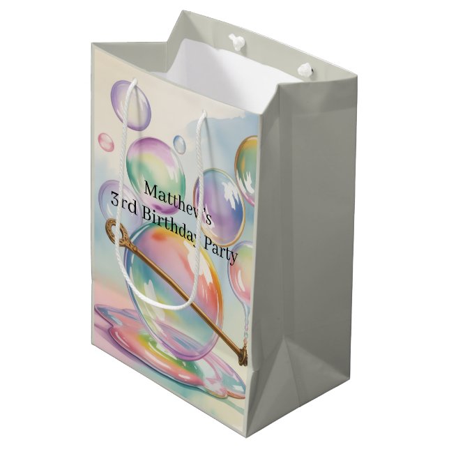 Pastel Rainbow Bubbles Birthday Party  Medium Gift Bag (Front Angled)