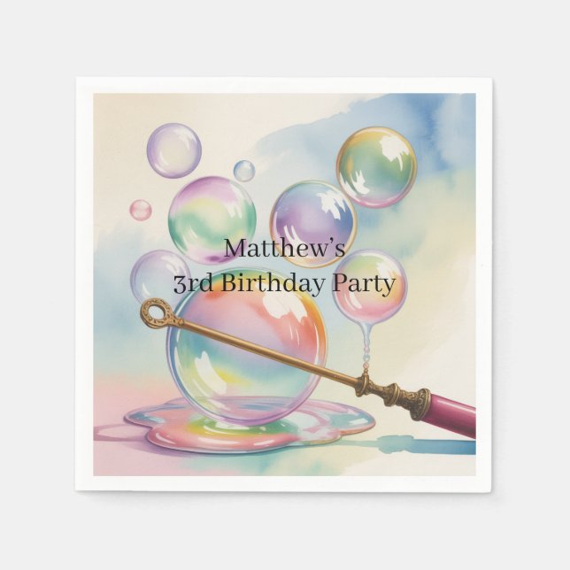 Pastel Rainbow Bubbles Birthday Party Napkin (Front)