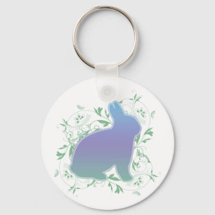 Pastel Rainbow Bunny & Swirls Key Ring