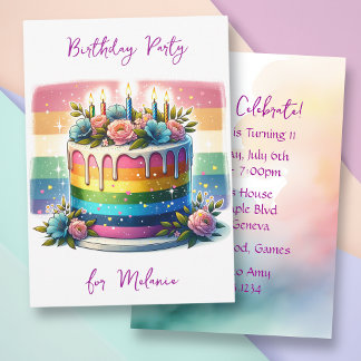 Pastel Rainbow Cake | Birthday Party Invitation