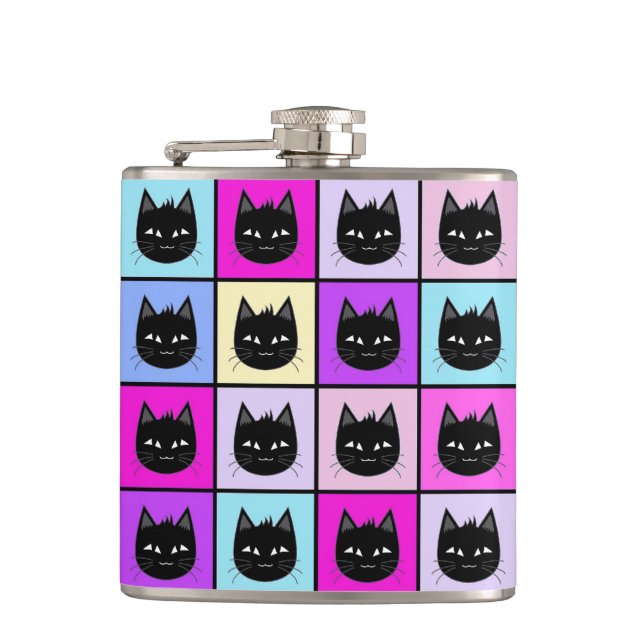 Pastel Rainbow Cat Pattern Hip Flask (Front)