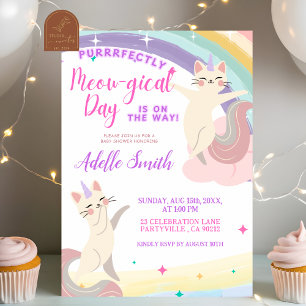 Pastel Rainbow Cat Unicorn Baby Shower Invitation