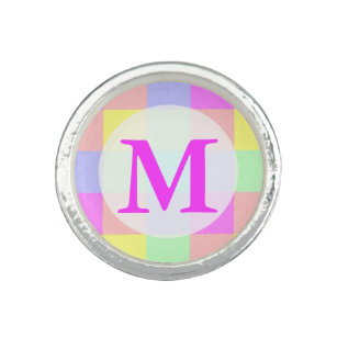 Pastel Rainbow Chequered Monogram Ring