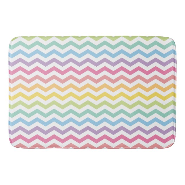 Pastel Rainbow Chevron Pattern Bath Mat (Front)