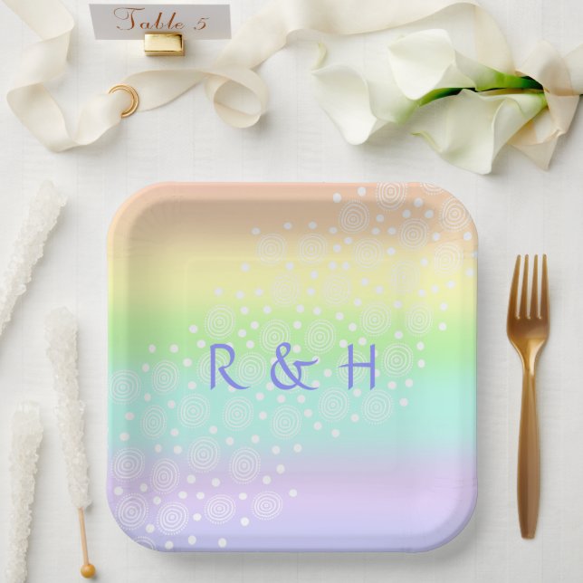 Pastel Rainbow Circles  Paper Plate (Wedding)