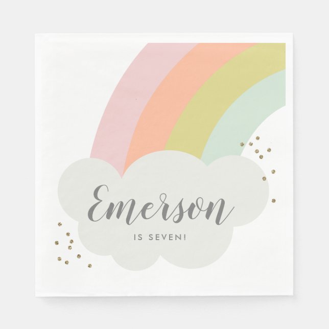 Pastel Rainbow Cloud Kids Birthday Napkin (Front)