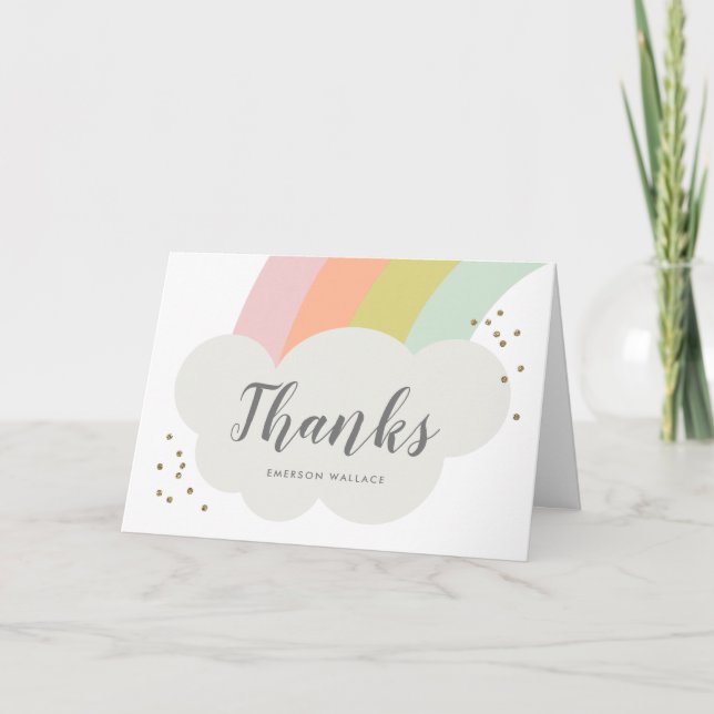 Pastel Rainbow Cloud Kids Thank You Card (Front)