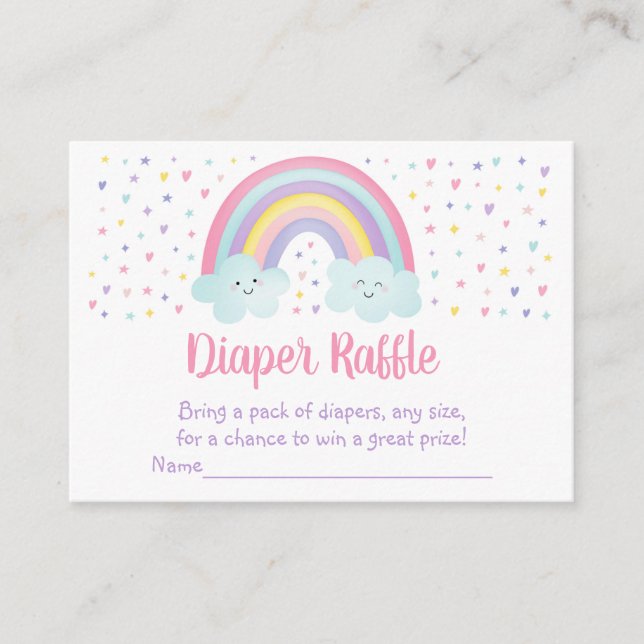 Pastel Rainbow Clouds Baby Shower Diaper Raffle Enclosure Card (Front)