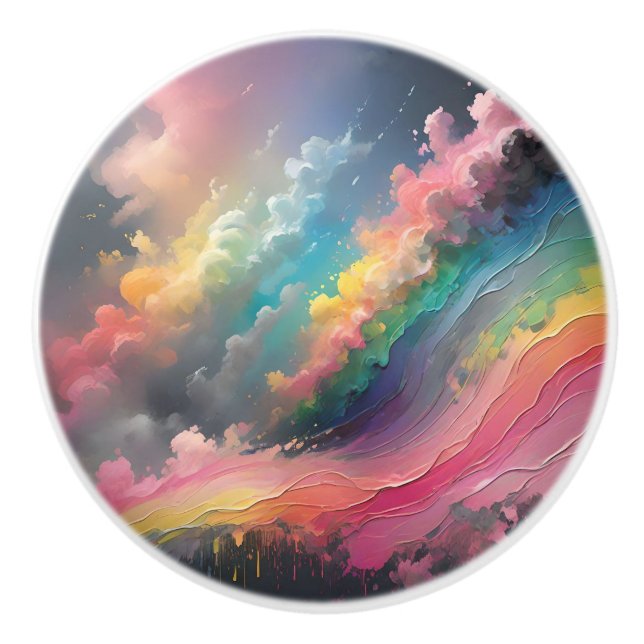 Pastel Rainbow Clouds Custom Ceramic Knob (Front)