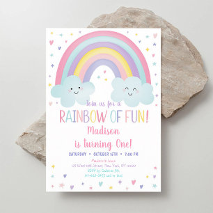 Pastel Rainbow Clouds First Birthday Invitation