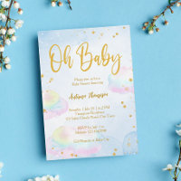 Pastel rainbow clouds glitter gold baby shower