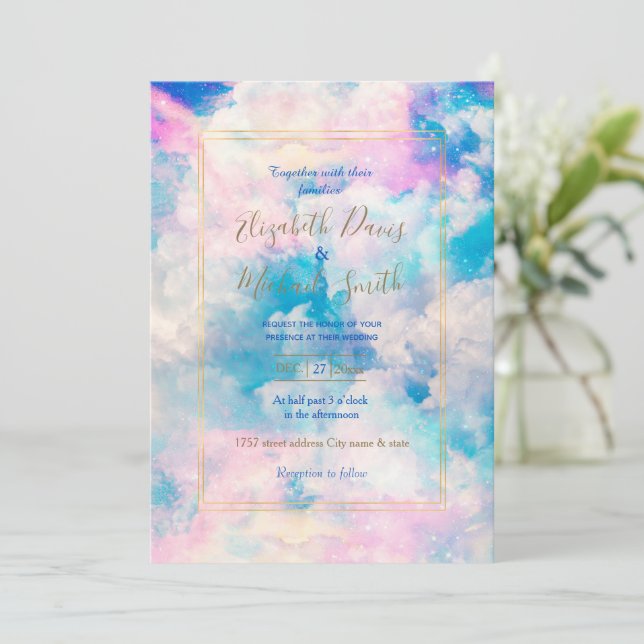 Pastel Rainbow Cloudy Sky Aesthetic Invitation (Standing Front)