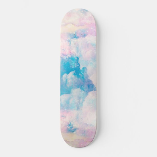 Pastel Rainbow Cloudy Sky Aesthetic Skateboard (Front)