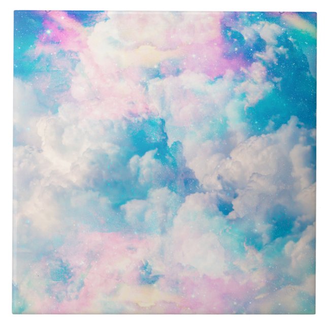 Pastel Rainbow Cloudy Sky Aesthetic Tile (Front)