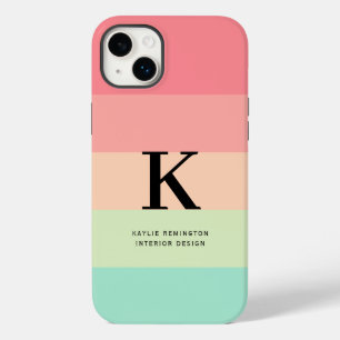 Pastel Rainbow Colorblock Stripe Pink Monogram on Case-Mate iPhone 14 Plus Case