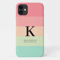 Pastel Rainbow Colorblock Stripe Pink Monogram on